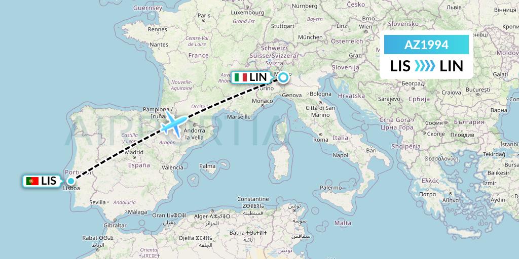 AZ1994 ITA Airways Flight Map: Lisbon to Milan