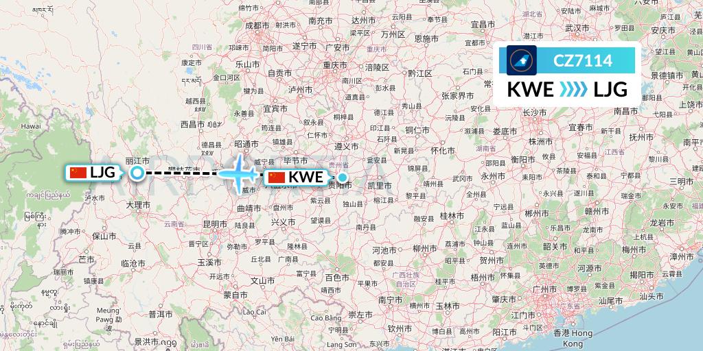 CZ7114 China Southern Airlines Flight Map: Guiyang to Lijiang