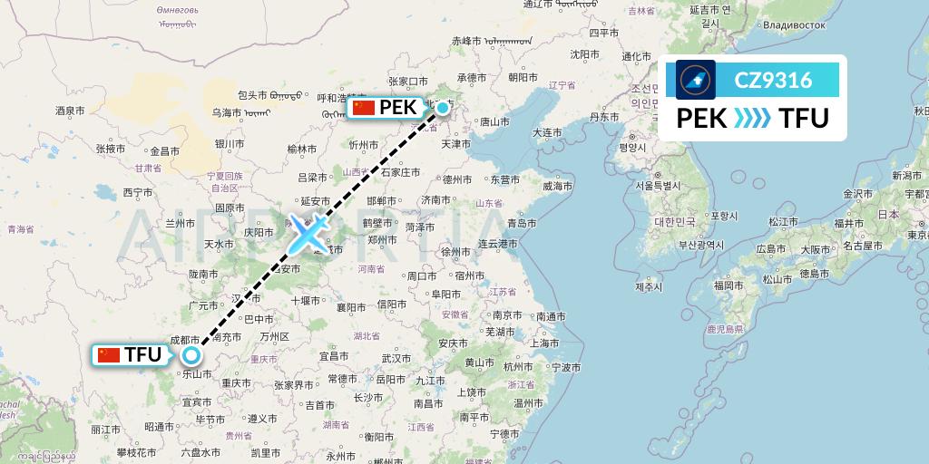 CZ9316 China Southern Airlines Flight Map: Beijing to Chengdu
