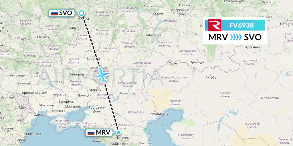 FV6938 Rossiya Flight Map: Mineralnye Vody to Moscow