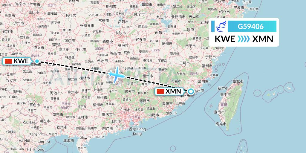 G59406 China Express Airlines Flight Map: Guiyang to Xiamen