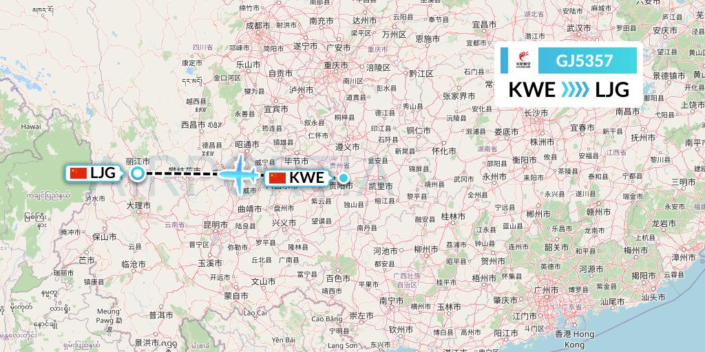 GJ5357 Loong Airlines Flight Map: Guiyang to Lijiang