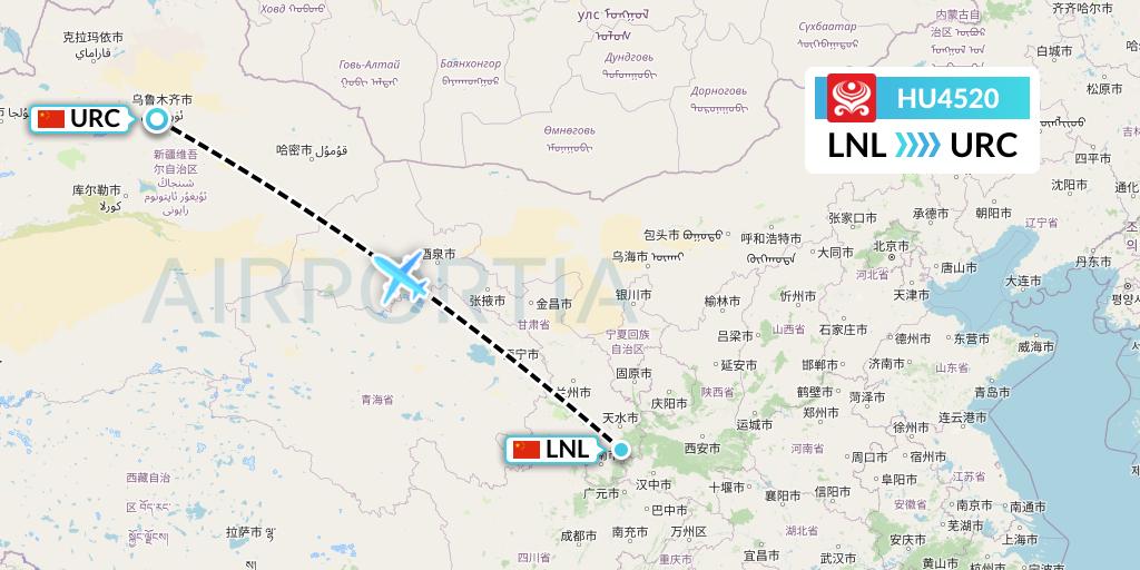 HU4520 Hainan Airlines Flight Map: Tianshui to Urumqi