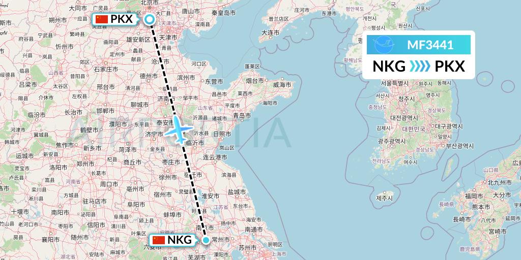 MF3441 Xiamen Airlines Flight Map: Nanjing to Beijing