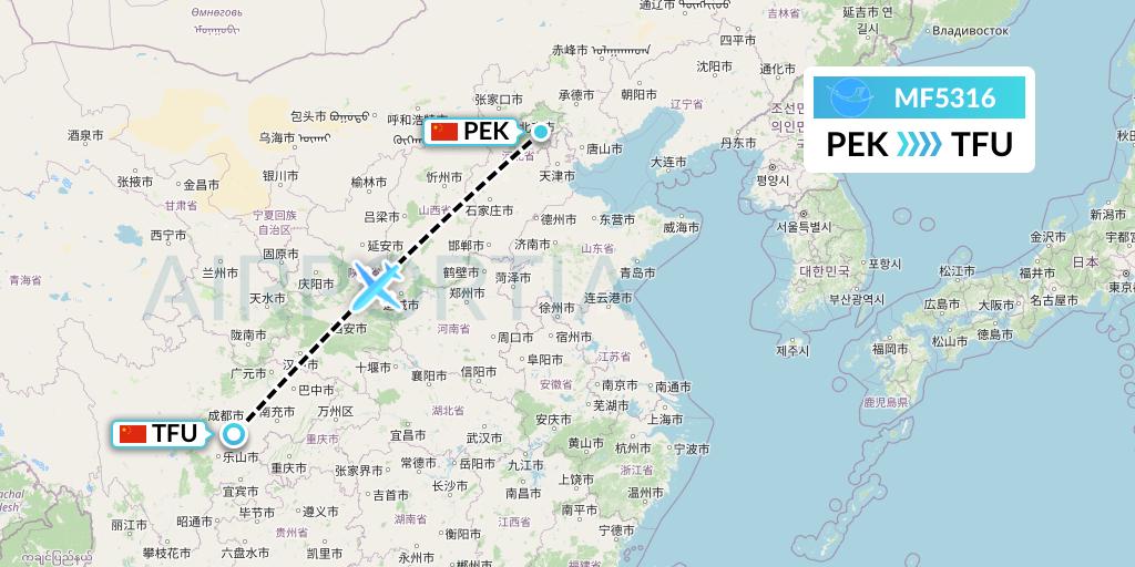 MF5316 Xiamen Airlines Flight Map: Beijing to Chengdu