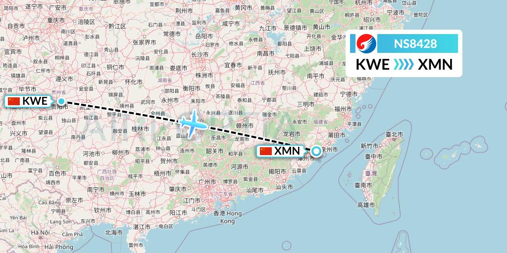 NS8428 Hebei Airlines Flight Map: Guiyang to Xiamen