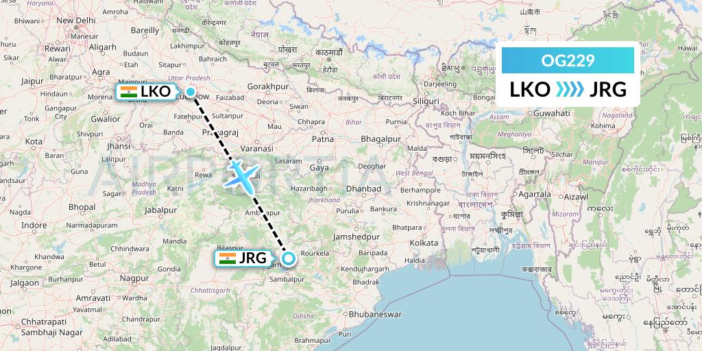 OG229 Fly Play Flight Map: Lucknow to Ranchi