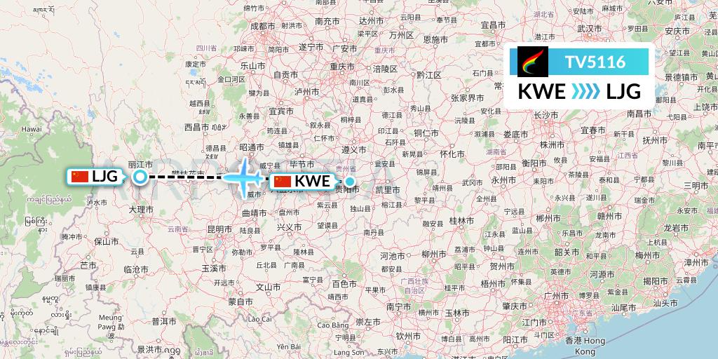 TV5116 Tibet Airlines Flight Map: Guiyang to Lijiang