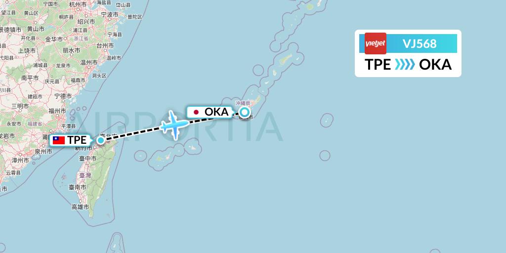 VJ568 VietJet Air Flight Map: Taipei to Naha