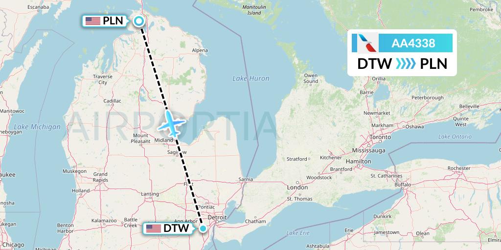 AA4338 American Airlines Flight Map: Detroit to Pellston