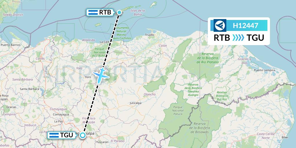 H12447 Hahn Air Systems Flight Map: Roatan to Tegucigalpa