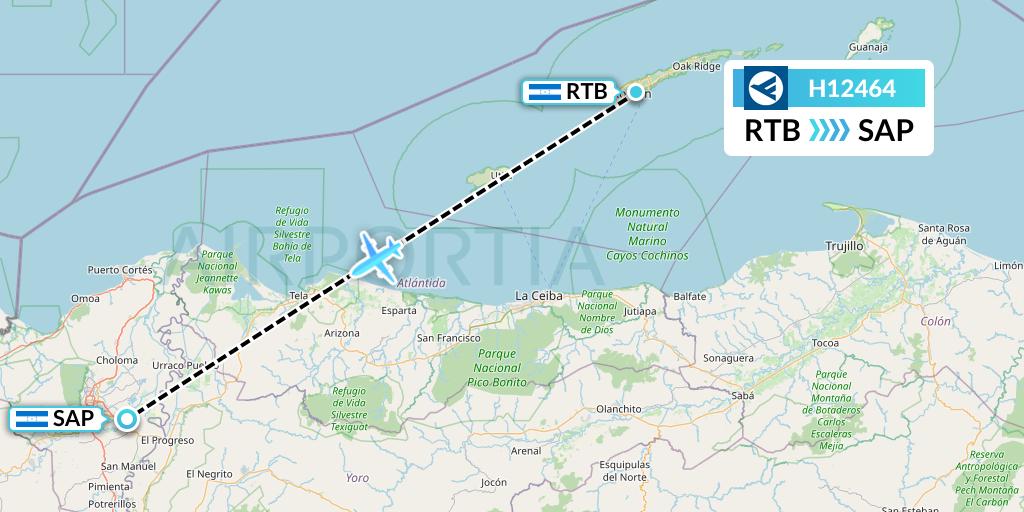 H12464 Hahn Air Systems Flight Map: Roatan to San Pedro Sula
