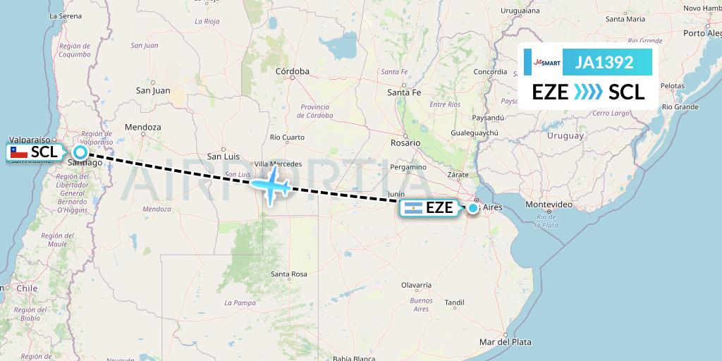 JA1392 JetSMART Flight Map: Buenos Aires to Santiago