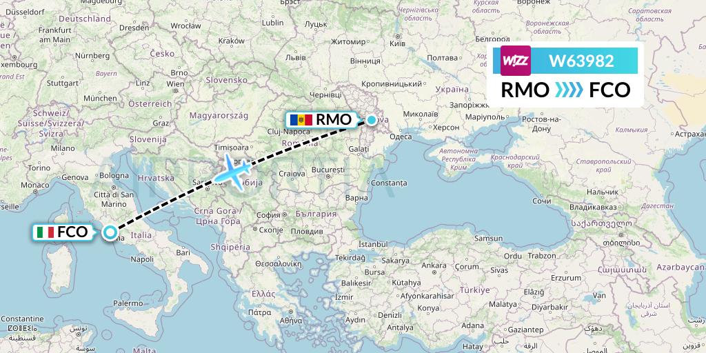 W63982 Wizz Air Flight Map: Chisinau to Rome