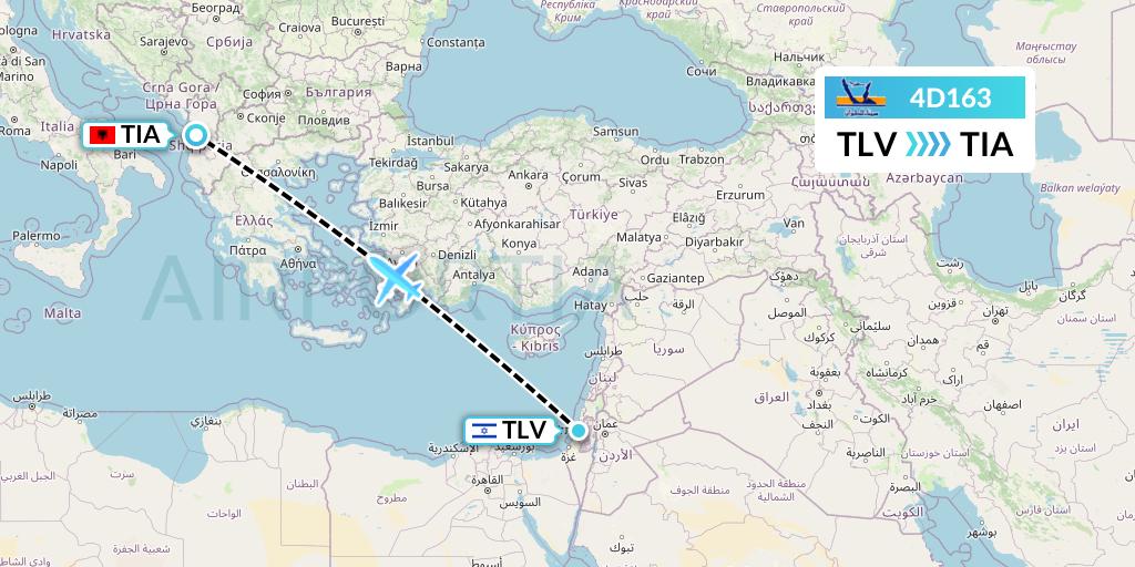 4D163 Air Sinai Flight Map: Tel Aviv to Tirana
