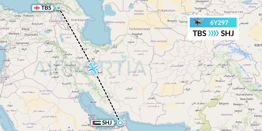 6Y297 SmartLynx Flight Map: Tbilisi to Sharjah