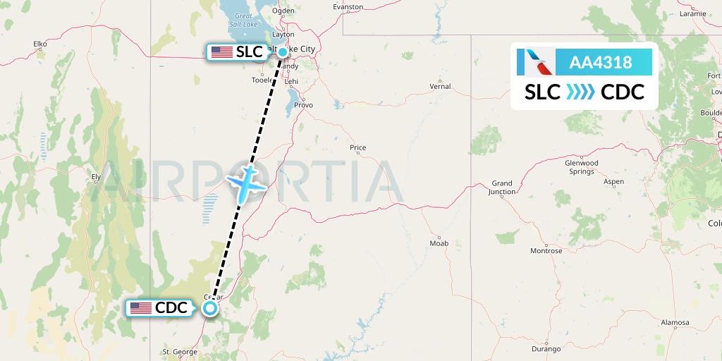 AA4318 American Airlines Flight Map: Salt Lake City to Cedar City