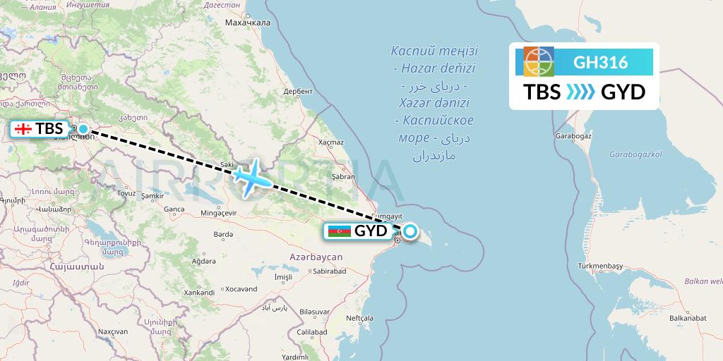 GH316 Globus Flight Map: Tbilisi to Baku