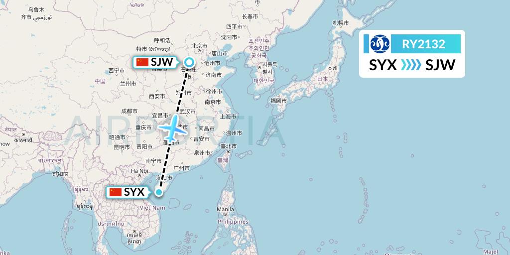 RY2132 Jiangxi Air Flight Map: Sanya to Shijiazhuang