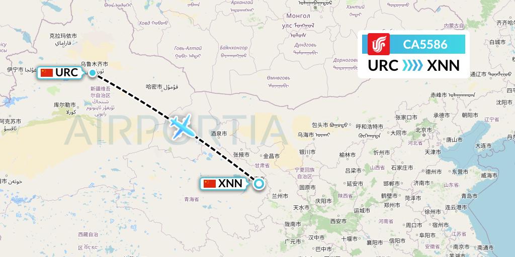 CA5586 Air China Flight Map: Urumqi to Xining