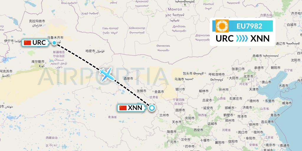 EU7982 Chengdu Airlines Flight Map: Urumqi to Xining