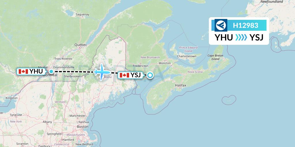 H12983 Hahn Air Systems Flight Map: Montreal to Saint John