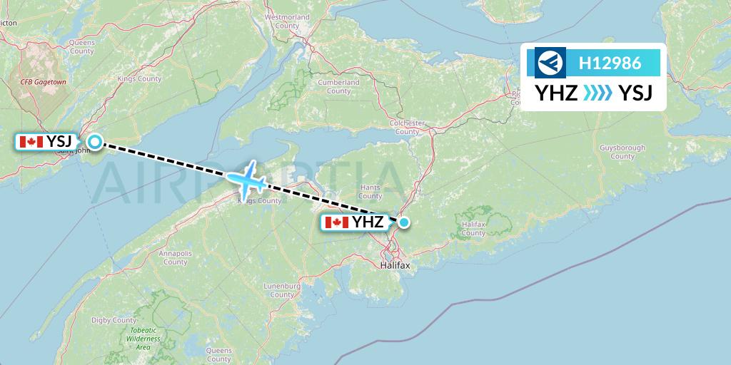 H12986 Hahn Air Systems Flight Map: Halifax to Saint John