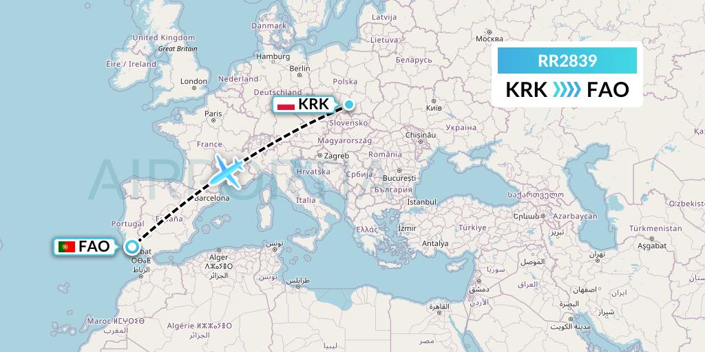 RR2839 Royal Air Force Flight Map: Krakow to Faro