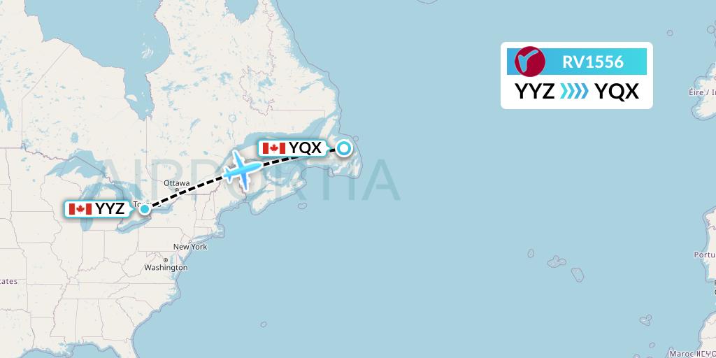 RV1556 Air Canada Rouge Flight Map: Toronto to Gander