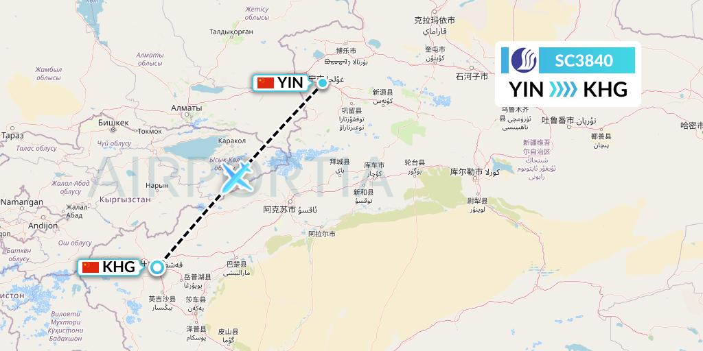 SC3840 Shandong Airlines Flight Map: Yining to Kashgar