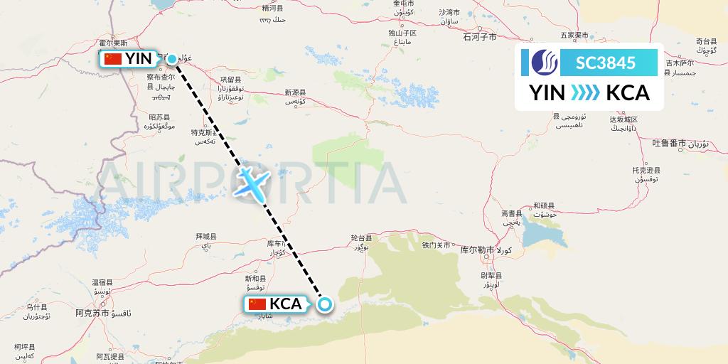 SC3845 Shandong Airlines Flight Map: Yining to Kuqa