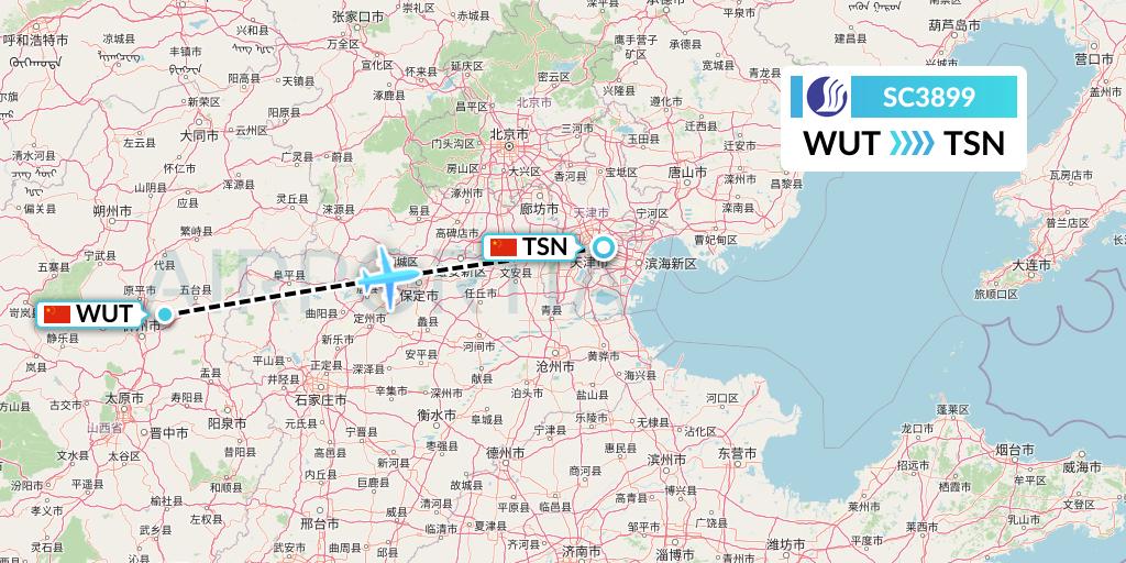 SC3899 Shandong Airlines Flight Map: Taiyuan to Tianjin