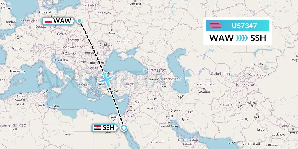 U57347 Karinou Airlines Flight Map: Warsaw to Sharm el-Sheikh