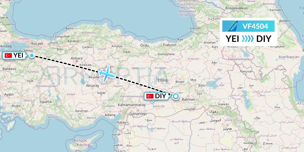 VF4504 ValuAir Flight Map: Bursa to Diyarbakir