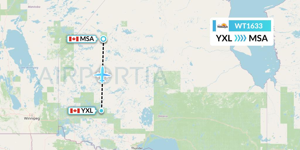 WT1633 Swiftair Flight Map: Sioux Lookout to Muskrat Dam