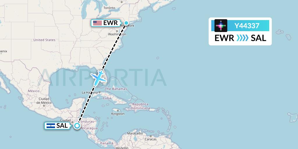 Y44337 Volaris Flight Map: New York to San Salvador