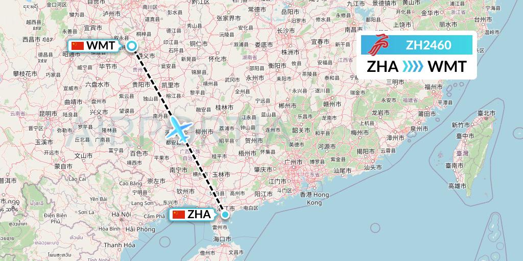 ZH2460 Shenzhen Airlines Flight Map: Zhanjiang to Zunyi
