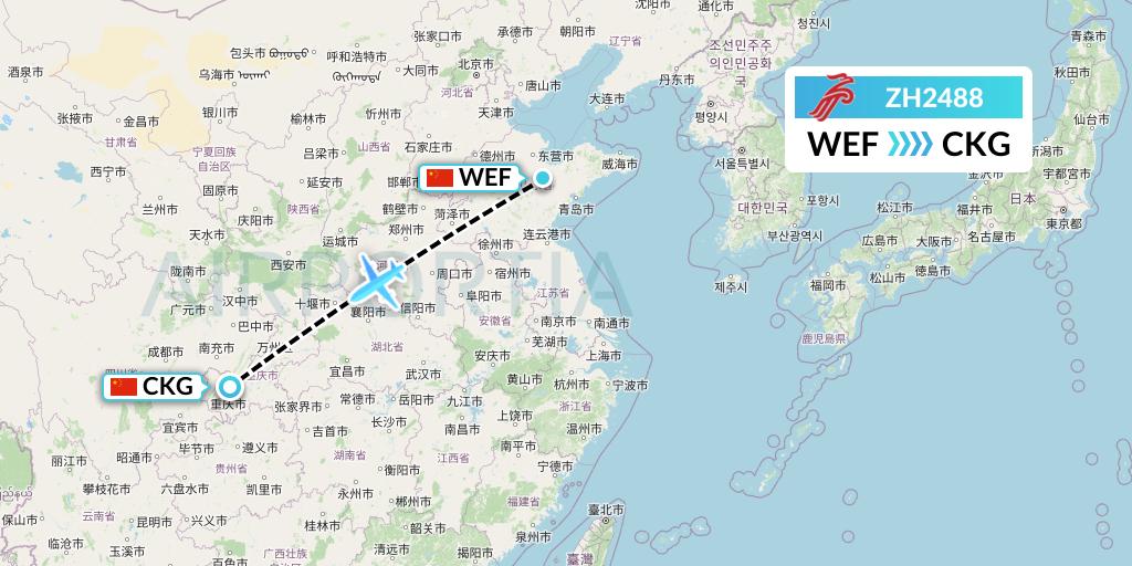 ZH2488 Shenzhen Airlines Flight Map: Weifang to Chongqing