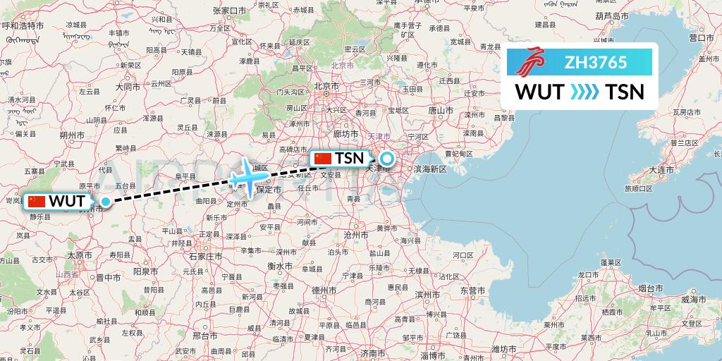 ZH3765 Shenzhen Airlines Flight Map: Taiyuan to Tianjin