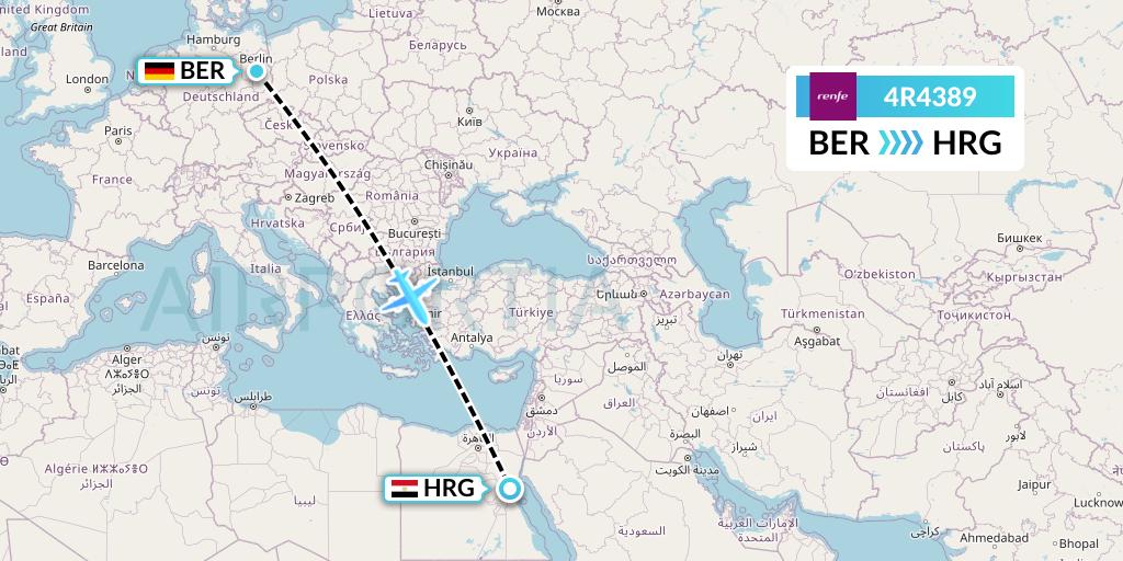 4R4389 Northern Thurderbird Air Flight Map: Berlin to Hurghada