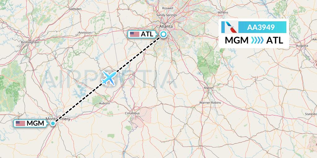 AA3949 American Airlines Flight Map: Montgomery to Atlanta