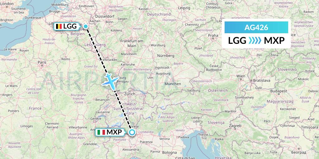 AG426 Aruba Airlines Flight Map: Liege to Milan