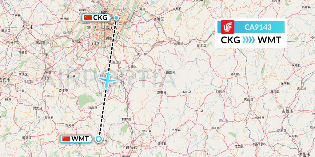 CA9143 Air China Flight Map: Chongqing to Zunyi