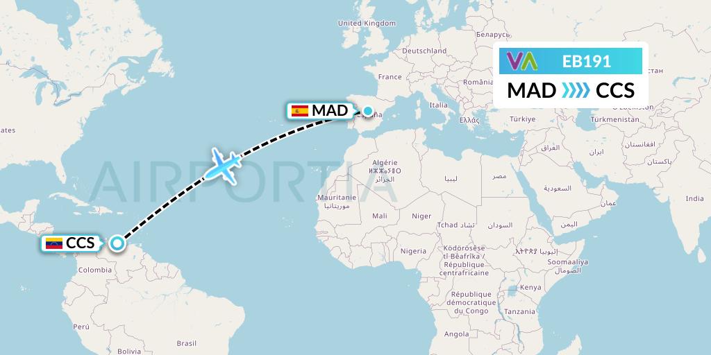 EB191 Wamos Air Flight Map: Madrid to Caracas