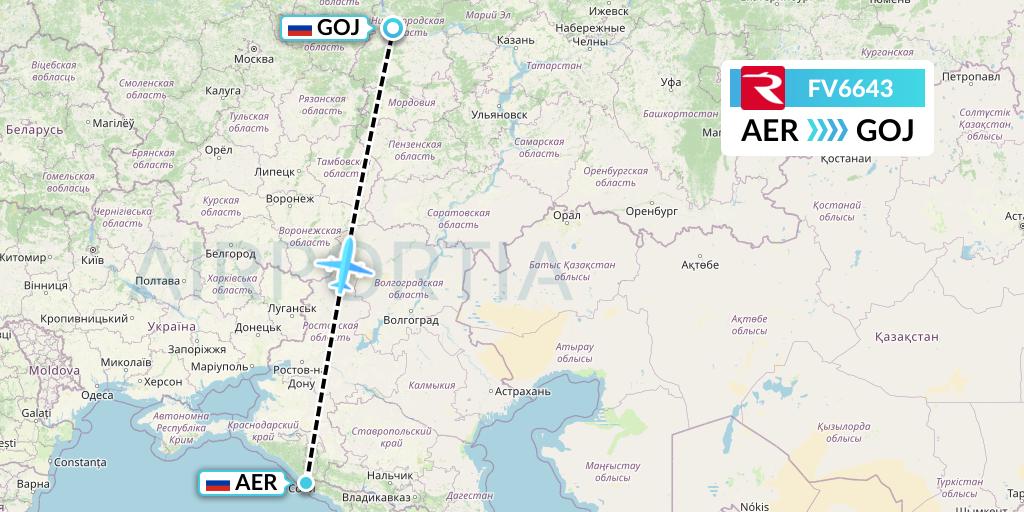 FV6643 Rossiya Flight Map: Sochi to Nizhny Novgorod