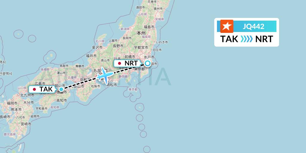 JQ442 Jetstar Airways Flight Map: Takamatsu to Tokyo