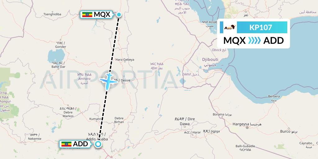KP107 ASKY Flight Map: Ethiopia to Addis Ababa