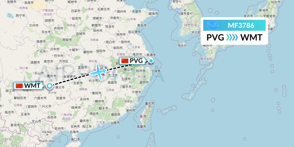 MF3786 Xiamen Airlines Flight Map: Shanghai to Zunyi
