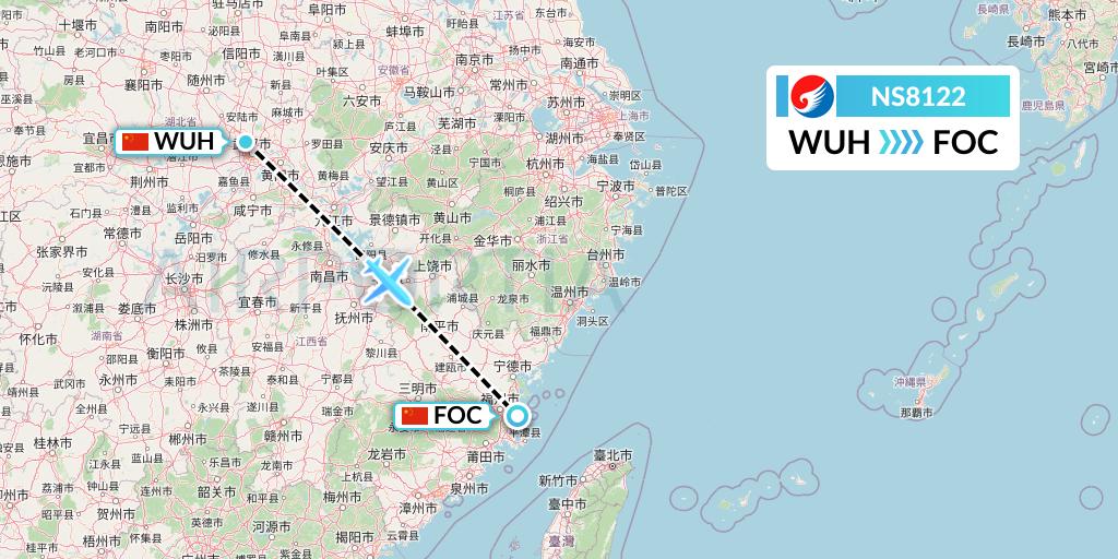 NS8122 Hebei Airlines Flight Map: Wuhan to Fuzhou