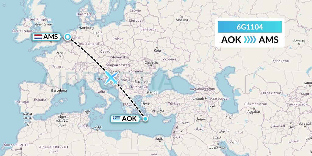 6G1104 Go2Sky Flight Map: Karpathos to Amsterdam